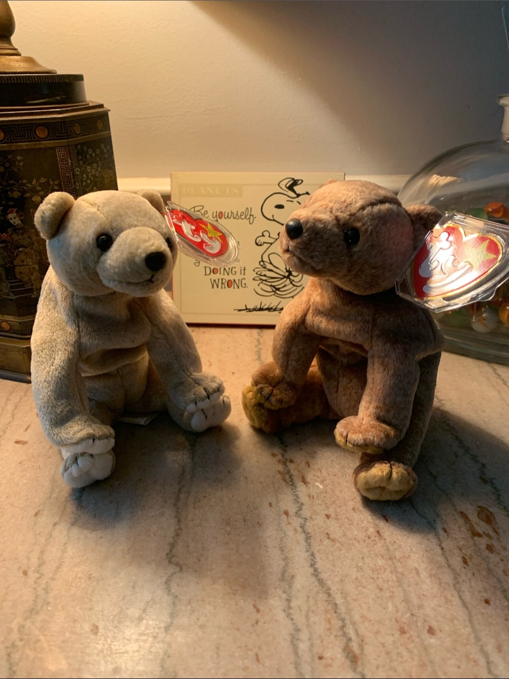 Ty Plush Bear Duo - Light Gray & Warm Brown Beanie Bears